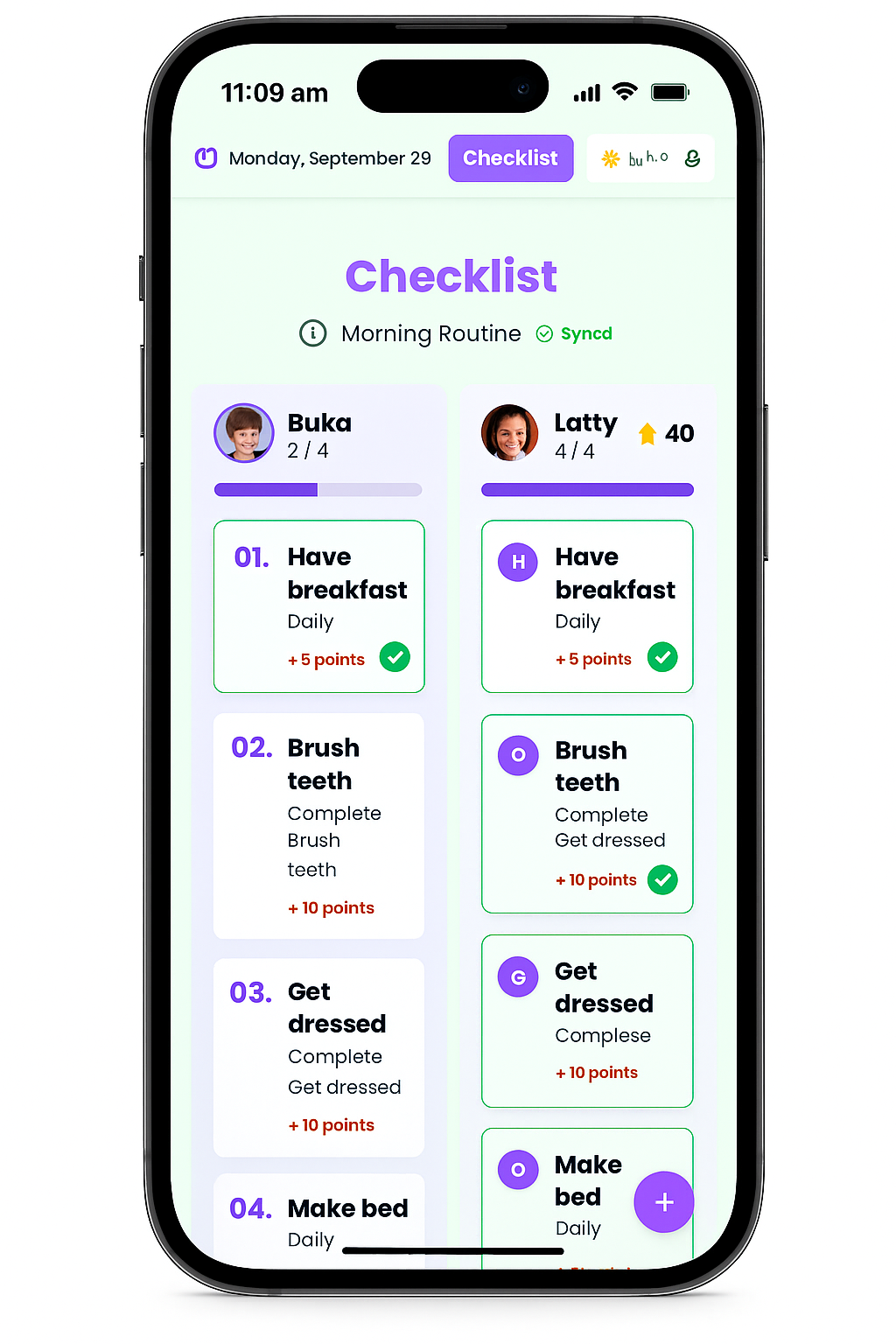Morning checklist on mobile - kids see their daily tasks at a glance